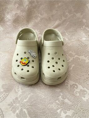 CROCS Kids Cream Slip-On Clogs with Character Jibbitz
